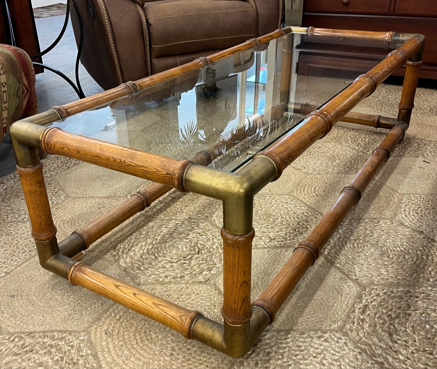Vintage Brass + Bamboo Coffee Table