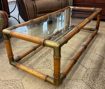 Vintage Brass + Bamboo Coffee Table