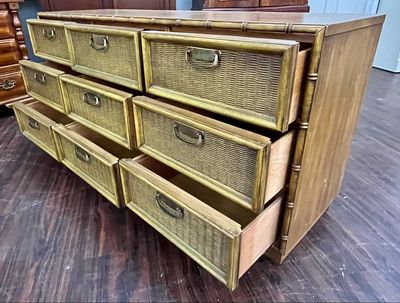Vintage Faux Bamboo Nine Drawer Dresser