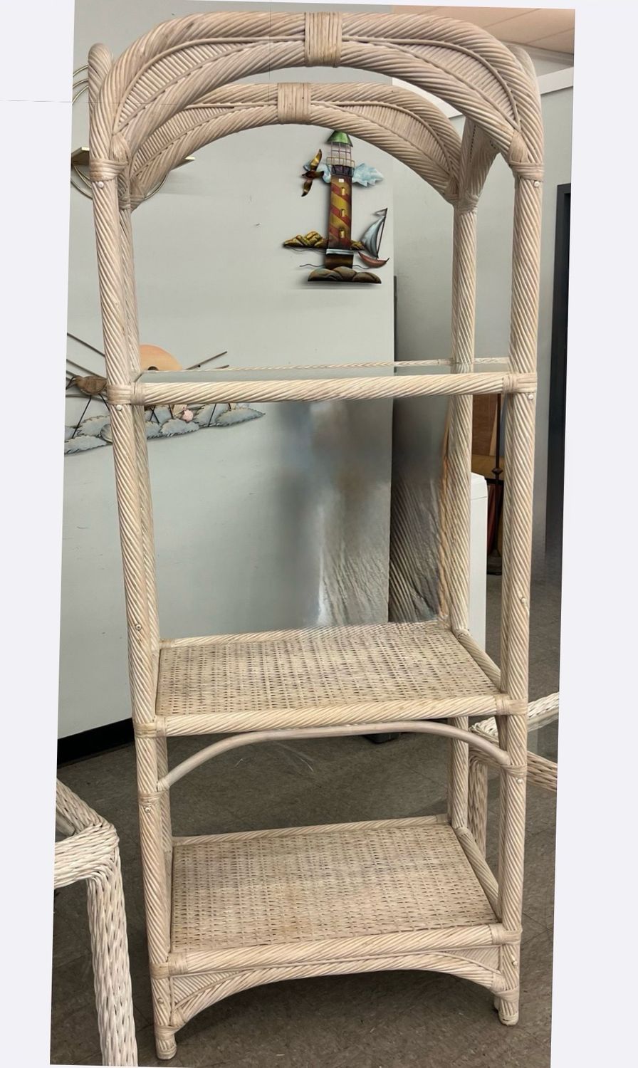 Boho Chic Whitewashed Rattan + Wicker Etagere