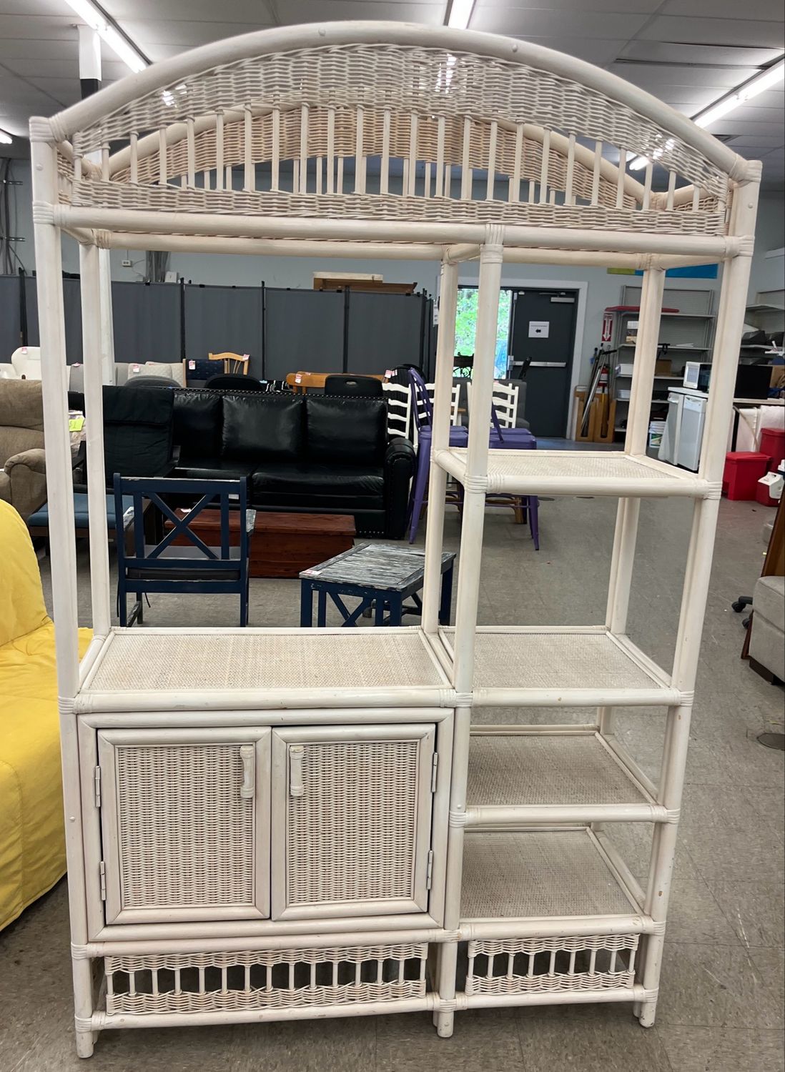 Whitewashed Rattan + Wicker Etagere