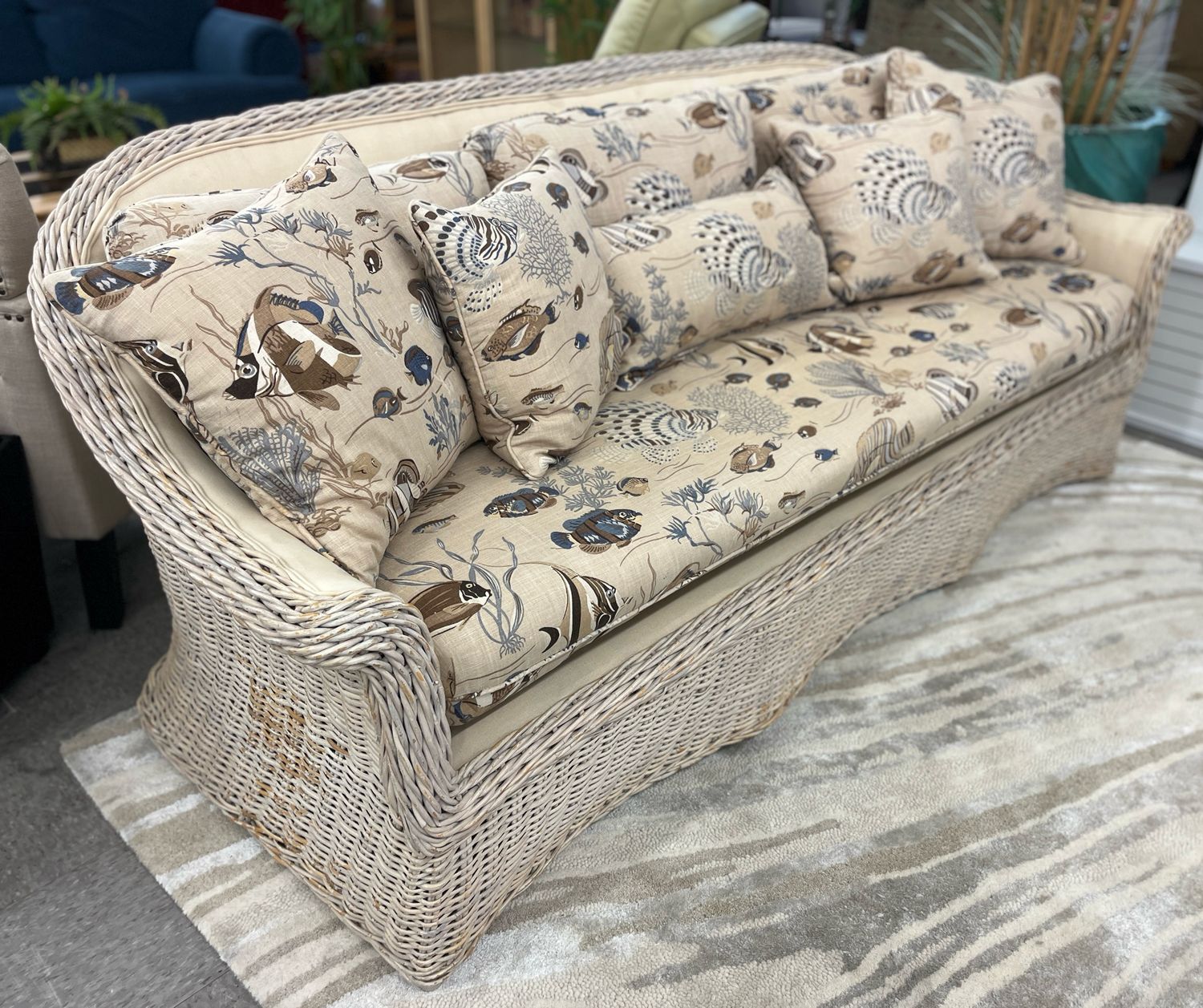 Feather Filed Coastal Wicker Sofa