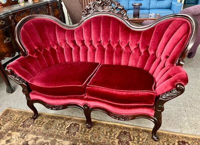 Victorian Reproduction Velvet Parlor Settee