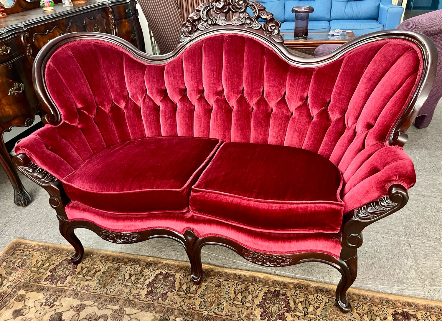 Victorian Reproduction Velvet Parlor Settee