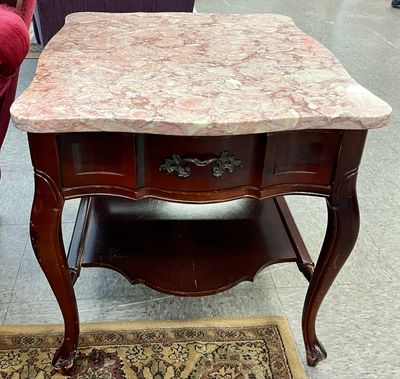 Vintage French Provincial Rose Marble End Table