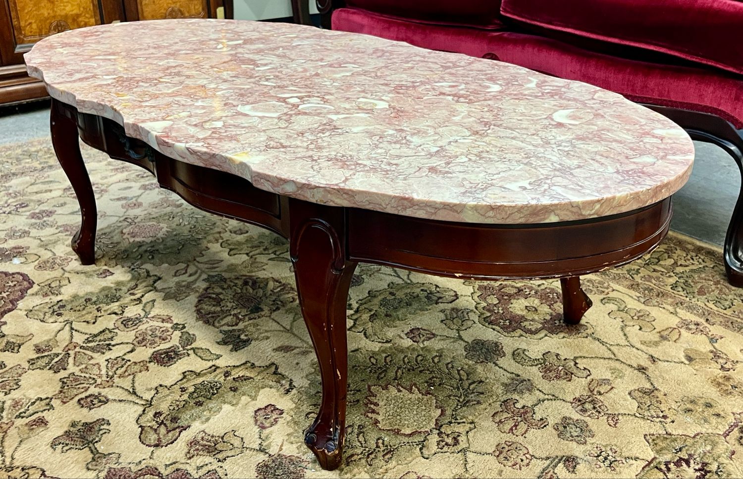 Vintage French Provincial Rose Marble Coffee Table