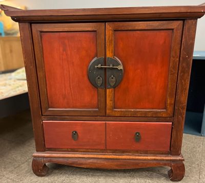 Red Lacquered Chinese Altar or Wedding Cabinet