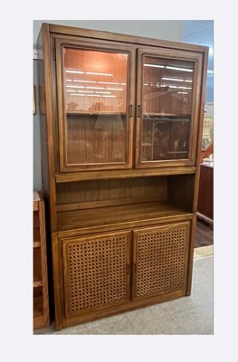 Caned Door Cabinet Hutch