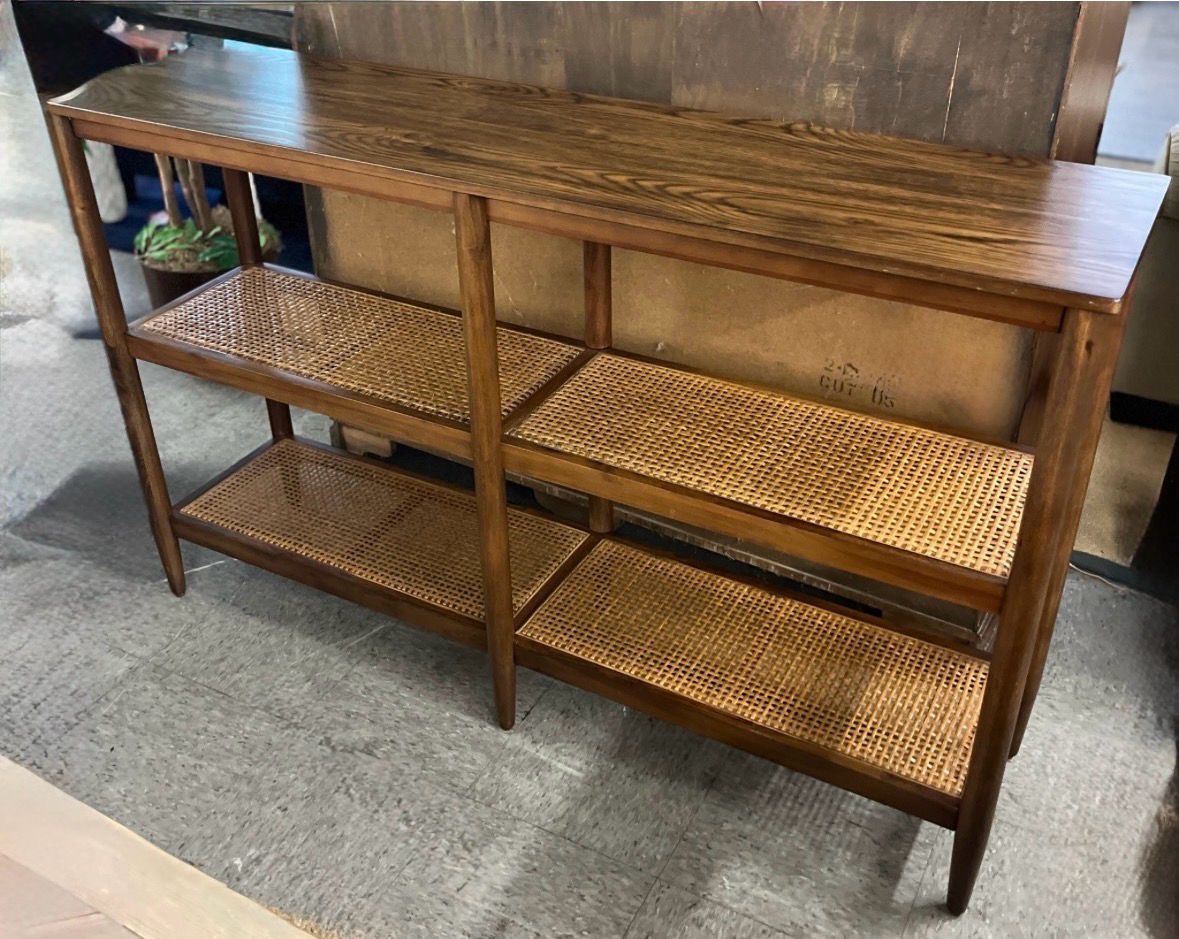 MCM Wood + Caning Shelf Unit