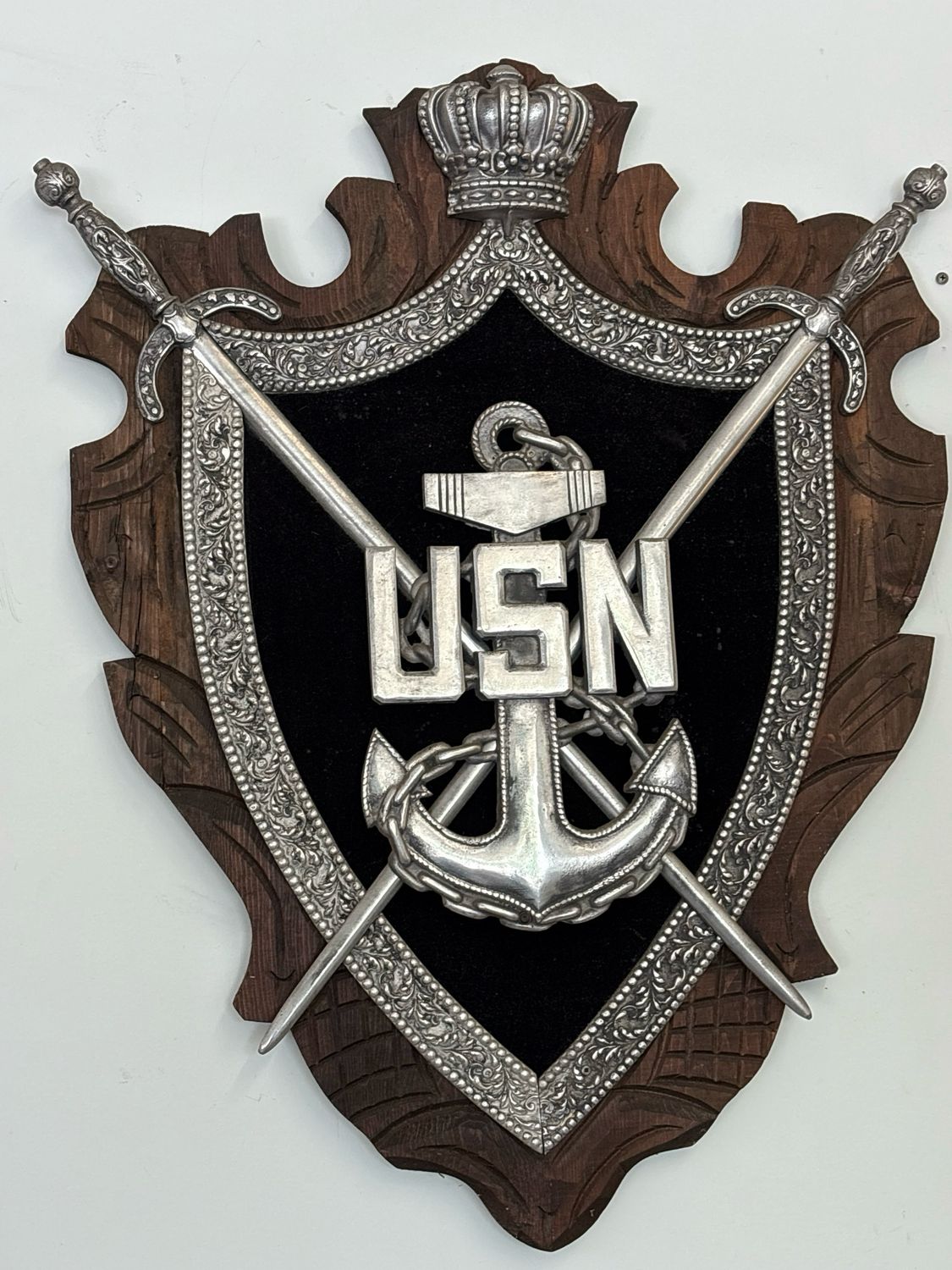 Vintage US Navy Cast Alloy Shield Wall Decor