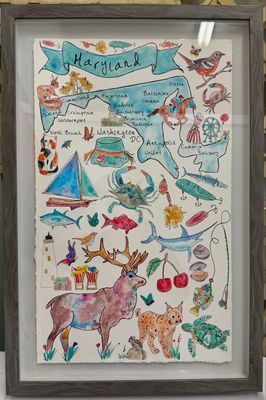 Framed Watercolor Style Map Of MD by Avery’s Home