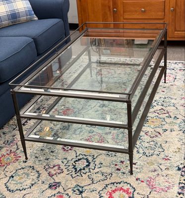 Beveled Glass + Black Metal Tiered Coffee Table Beveled Glass + Black Metal Tiered Coffee Table