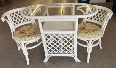 3 PC Vintage Rattan Honeymoon Dining Set