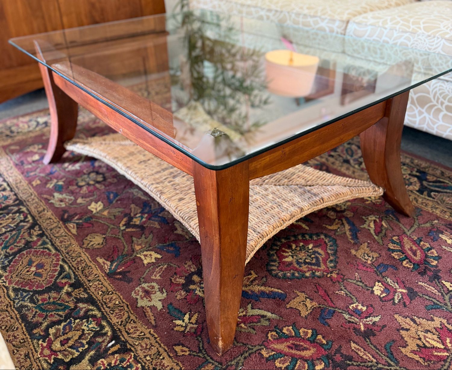 Island Style Wood, Glass &amp; Seagrass Coffee Table