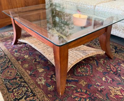 Island Style Wood, Glass &amp; Seagrass Coffee Table