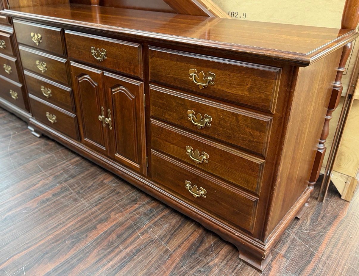 Cherry Lowboy Dresser + Mirror by Cresent
