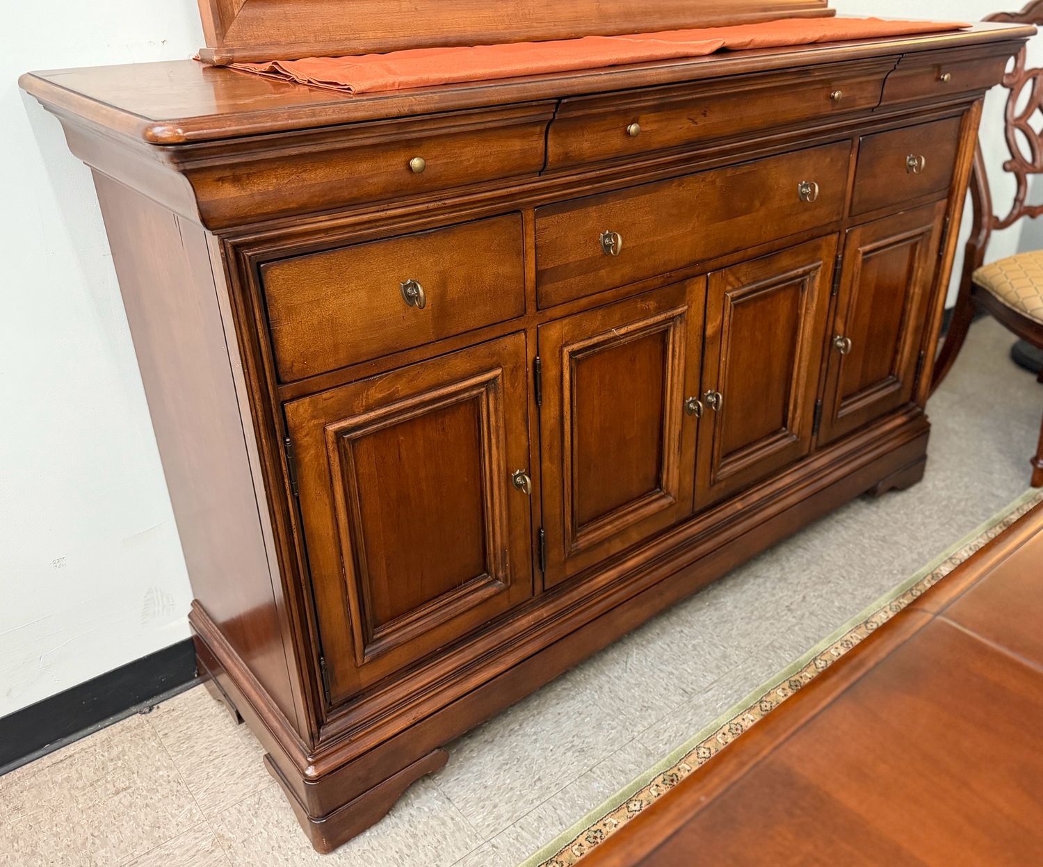 All Wood Buffet Server + Flocked Drawers