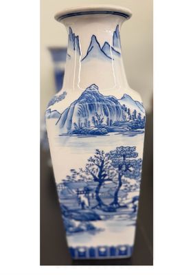 Chinese Blue &amp; White Square Bodied Baluster Vase
