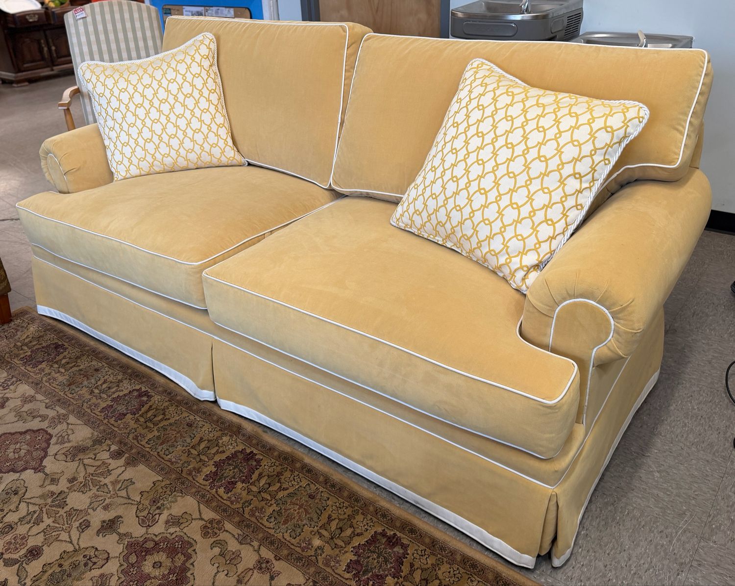 Century Furniture Gold Velour Upholstered Sofa