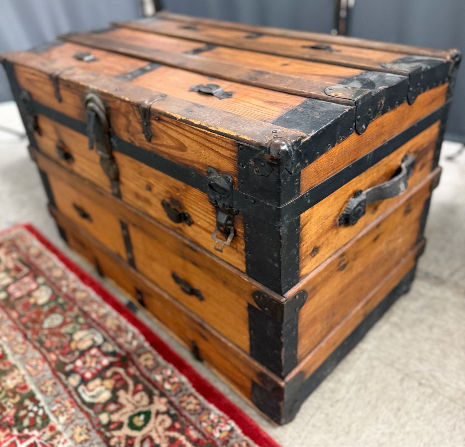 Antique Flat Top Steamer Trunk