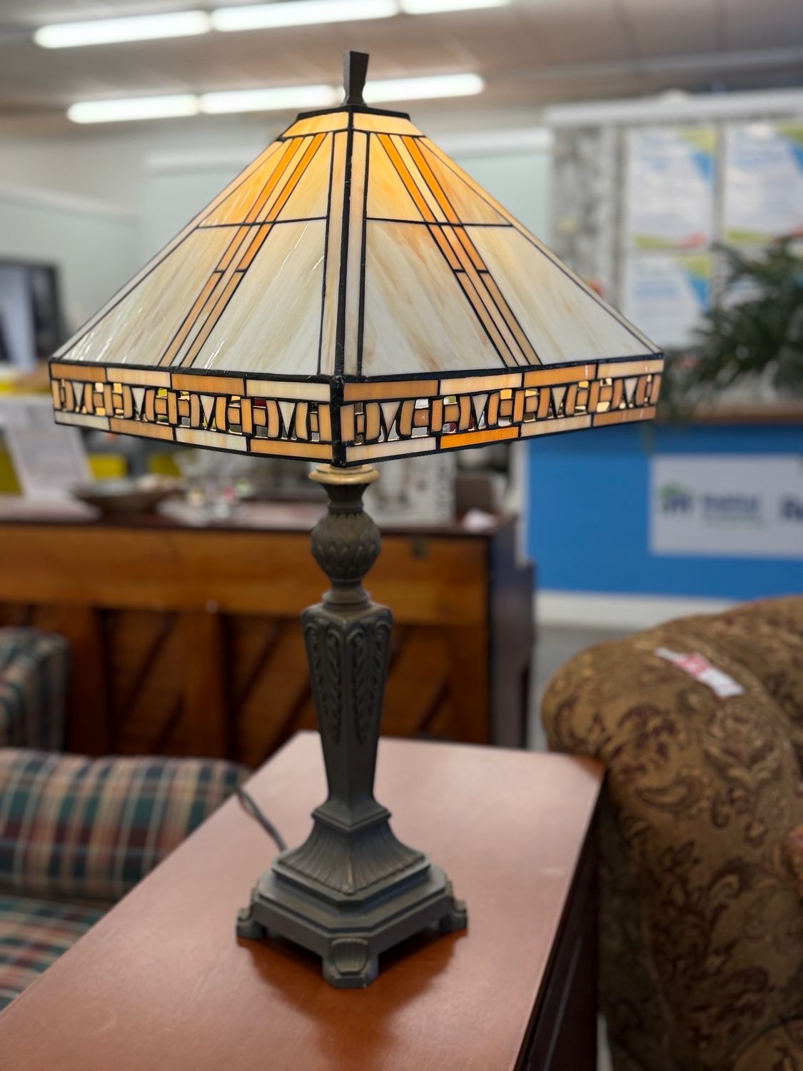 Mission + Prairie Style Slag Glass Lamp