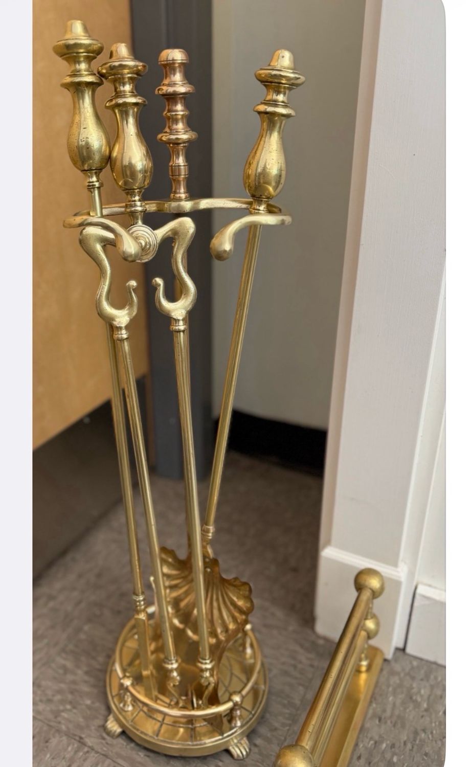 4 PC Vintage Brass Fireplace Tools