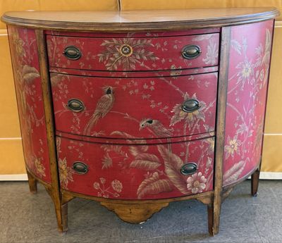 Chinoiserie Style Hand Painted Demi-Lune Chest