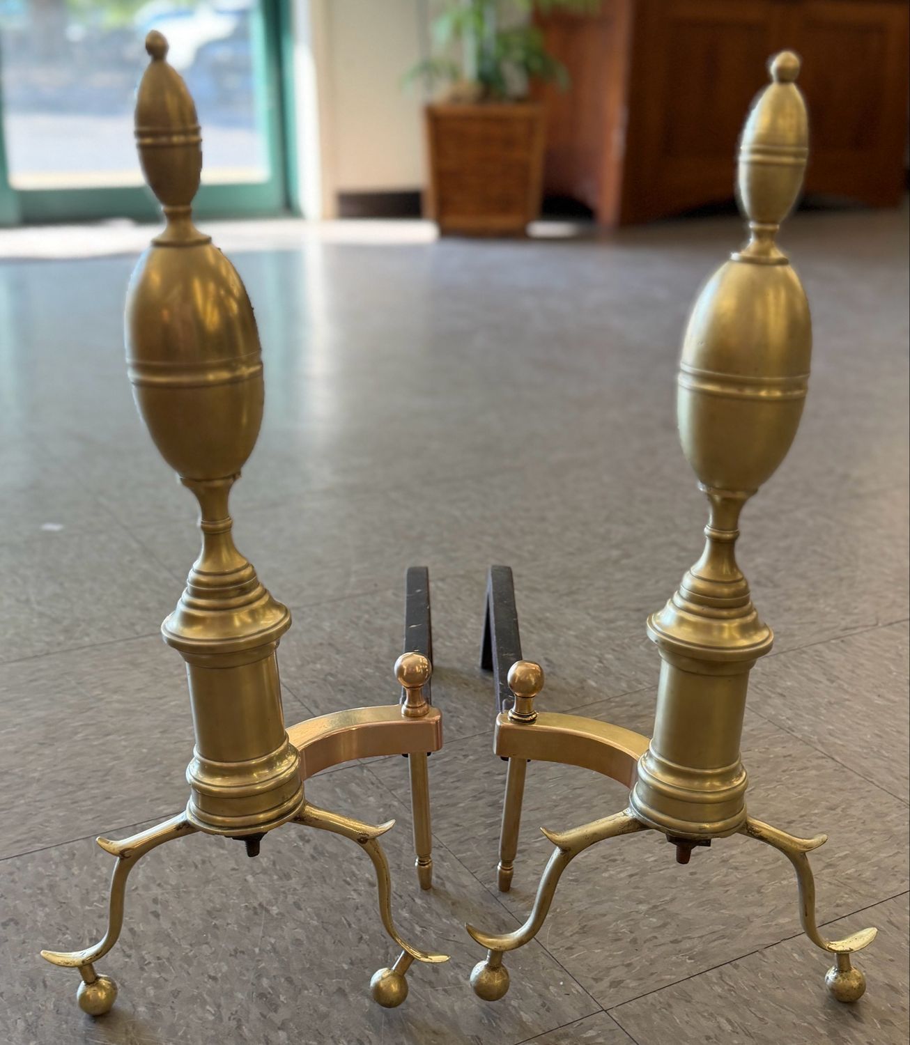 2PC Antique Brass Andirons