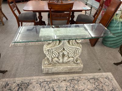 Ornate Mirrored Double Griffin Winged lion W/thick Clear Rectangular Glass
