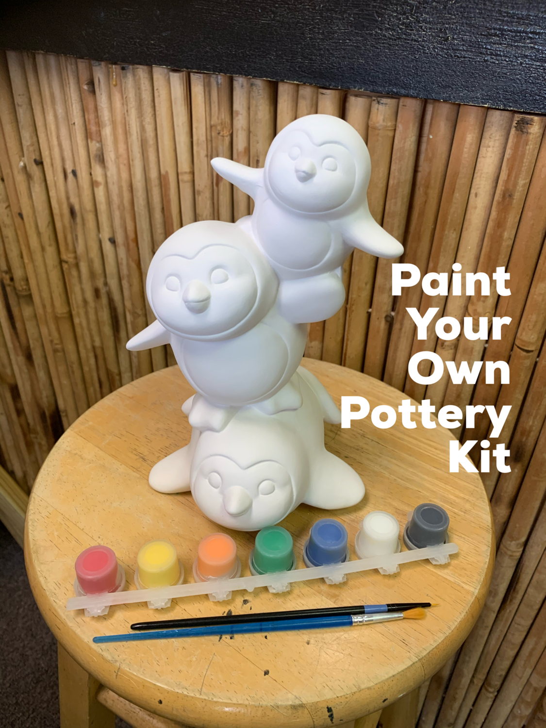 NO FIRE Paint Your Own Pottery Kit - 
Ceramic Penguin Stack Bank Acrylic Painting Kit