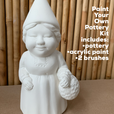 NO FIRE Paint Your Own Pottery Kit - 
Ceramic Ms. Gnome Figurine Acrylic Painting Kit