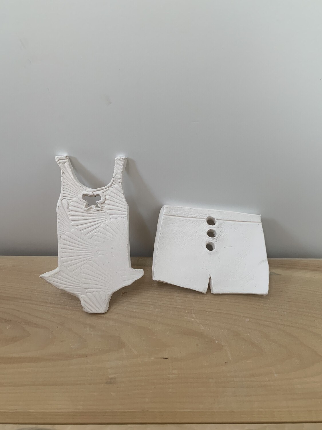 NO FIRE Paint Your Own Pottery Kit - 
Ceramic Set of 2 Beach Bathing Suit Christmas Ornaments - Acrylic Paint Kit