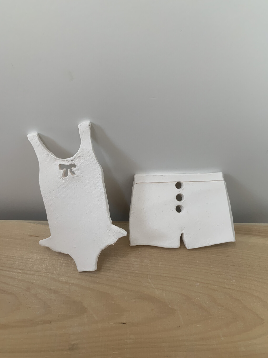 NO FIRE Paint Your Own Pottery Kit - 
Ceramic Set of 2 Beach Bathing Suit Christmas Ornaments - Acrylic Paint Kit