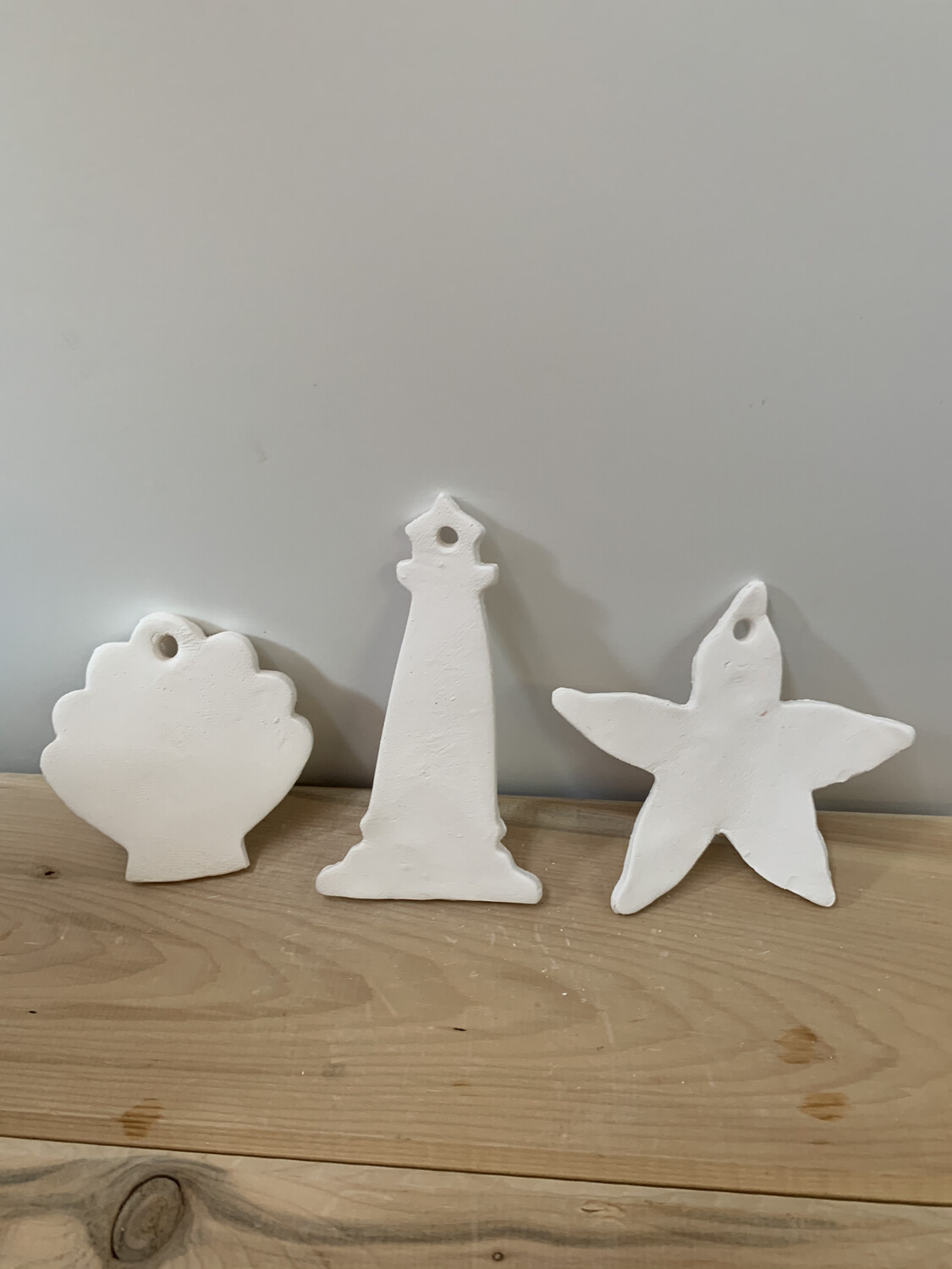 Paint Your Own Pottery - Ceramic 
 - Set of 3 Ocean Christmas Ornaments - Lighthouse, Starfish, Scallop Shell 