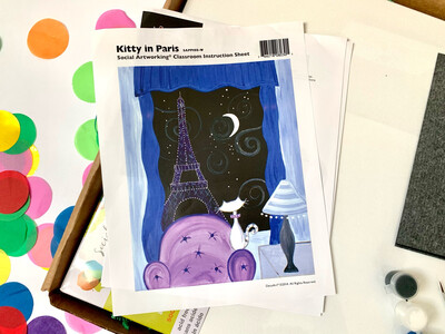 Kitty in Paris ADULT Acrylic Paint On Canvas DIY Art Kit