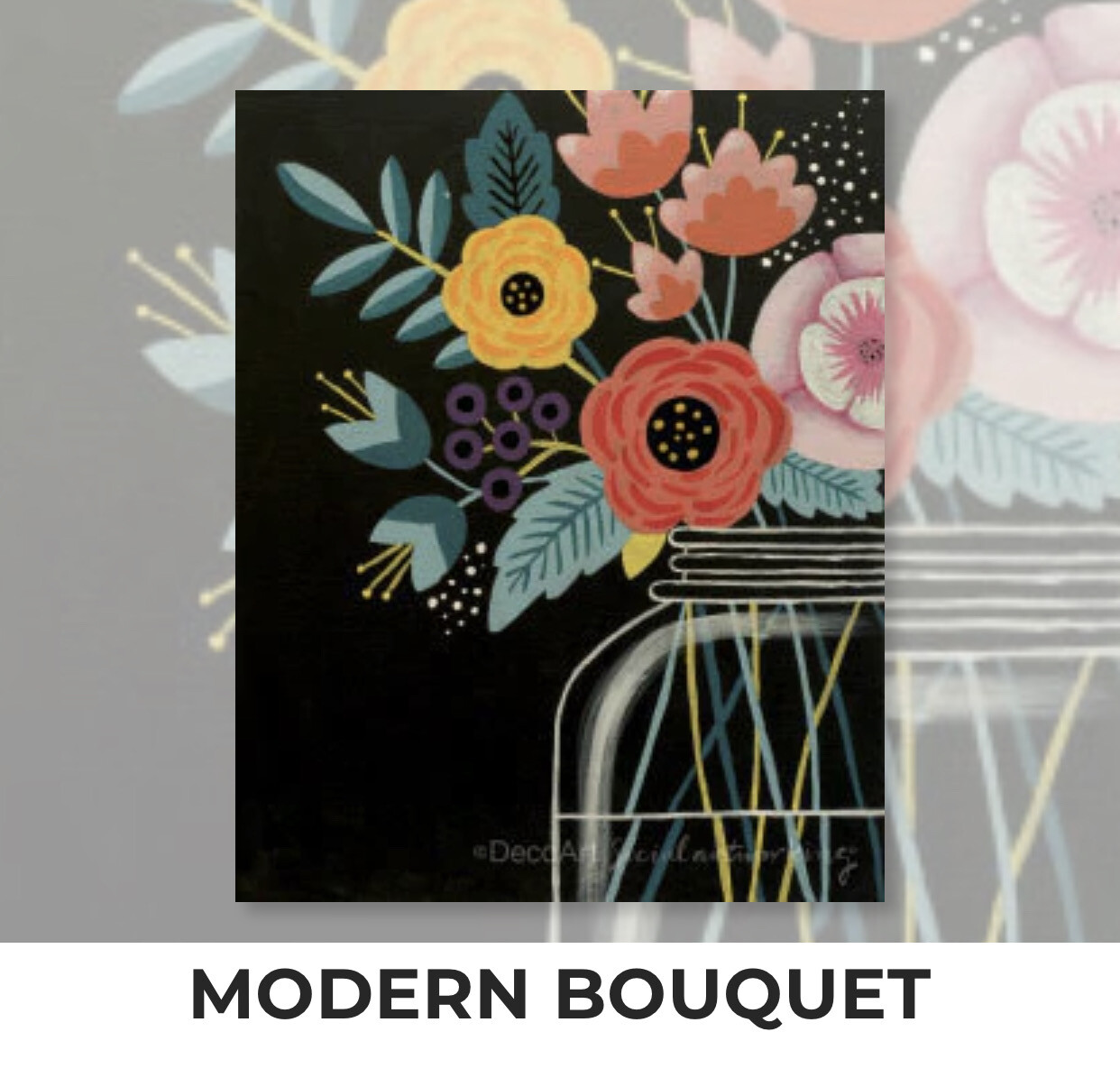 ADULT Acrylic Paint On Canvas DIY Art Kit - Modern Bouquet 