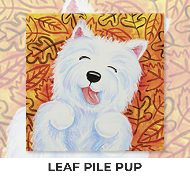 Leaf Pile Pup KIDS Acrylic Paint On Canvas DIY Art Kit