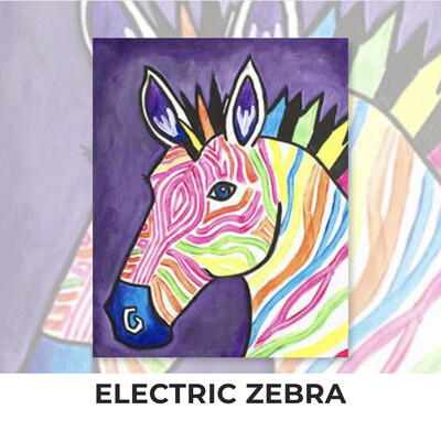 Electric Zebra ADULT Acrylic Paint On Canvas DIY Art Kit