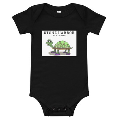 Baby Short Sleeve One Piece - Stone Harbor NJ Turtle Wearing Flip Flops Onesie