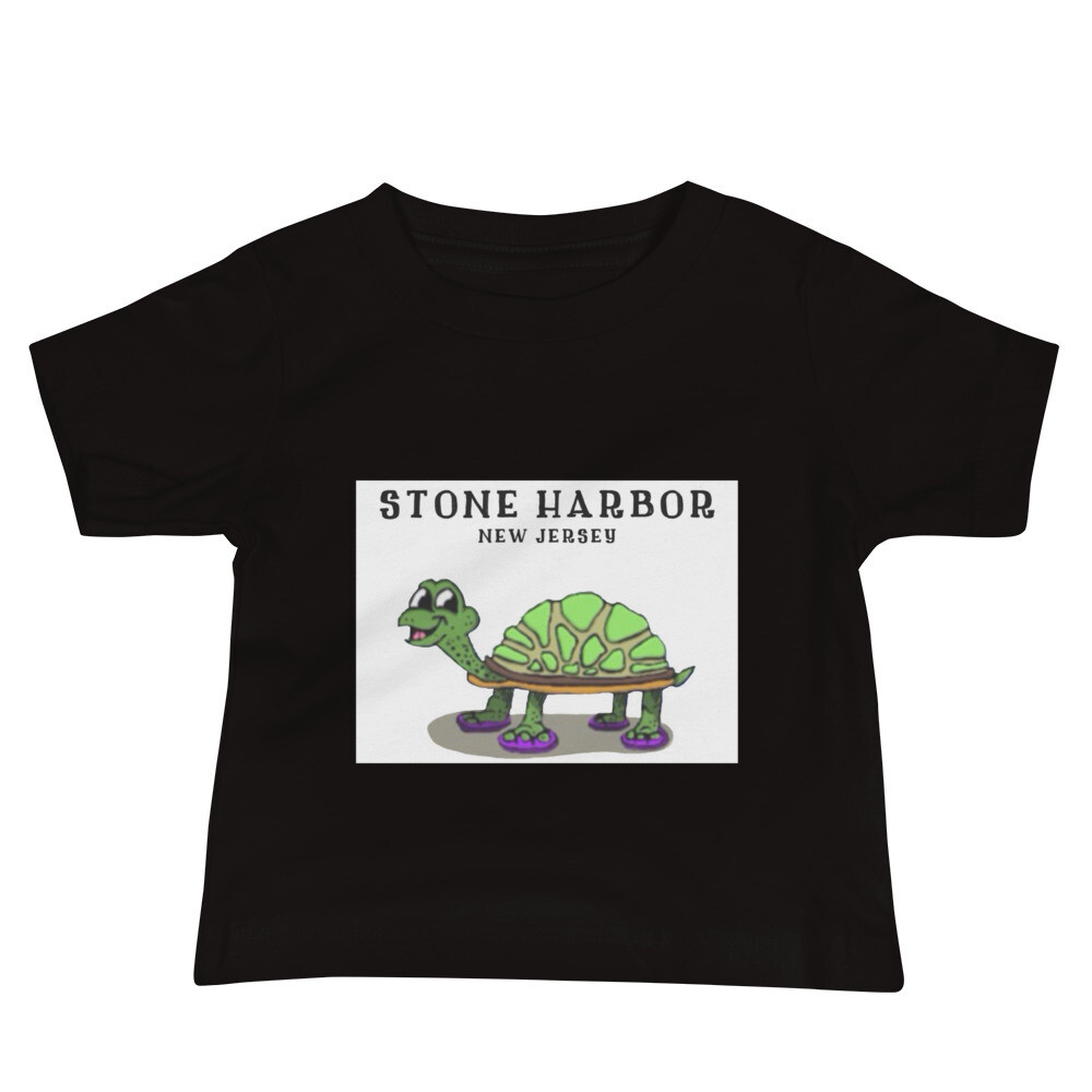 Baby Jersey Short Sleeve Tee - Stone Harbor NJ Turtle Wearing Flip Flops T-shirt 