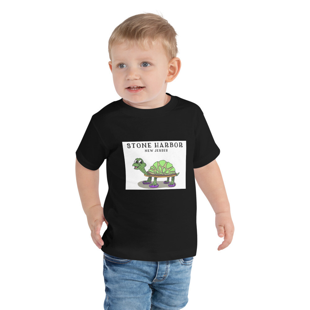 Toddler Short Sleeve Tee - Stone Harbor NJ Turtle Wearing Flip Flops T-shirt 