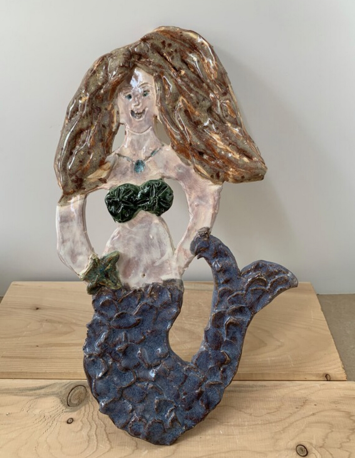 Handmade Mermaid Pottery - Serena - Clay Mermaid Plaque Wall Art - Handmade Ceramic Sculpture - Nautical Beach Coastal Decor, Handpainted