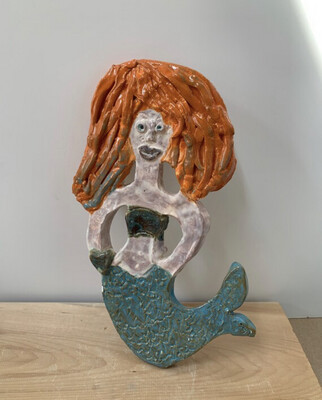 Handmade Mermaid Pottery - Elena - Clay Mermaid Plaque Wall Art - Handmade Ceramic Sculpture - Nautical Beach Coastal Decor, Handpainted