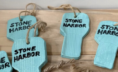 Handmade Stone Harbor NJ Pottery - Clay Water Tower Christmas Ornament - Handmade Ceramic Stone Harbor Souvenir