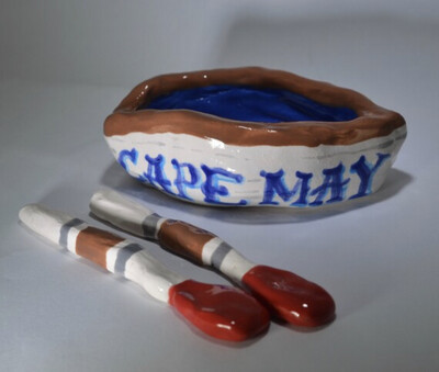 Handmade Cape May NJ Pottery - Miniature Clay Lifeguard Boat Sculpture for Desk or Bookshelf - Handmade Ceramic Cape May New Jersey Souvenir