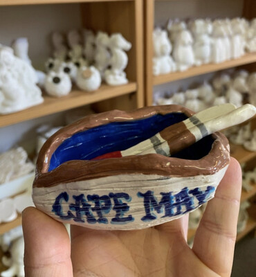 Handmade Cape May NJ Pottery - Miniature Clay Lifeguard Boat Sculpture for Desk or Bookshelf - Handmade Ceramic Cape May New Jersey Souvenir