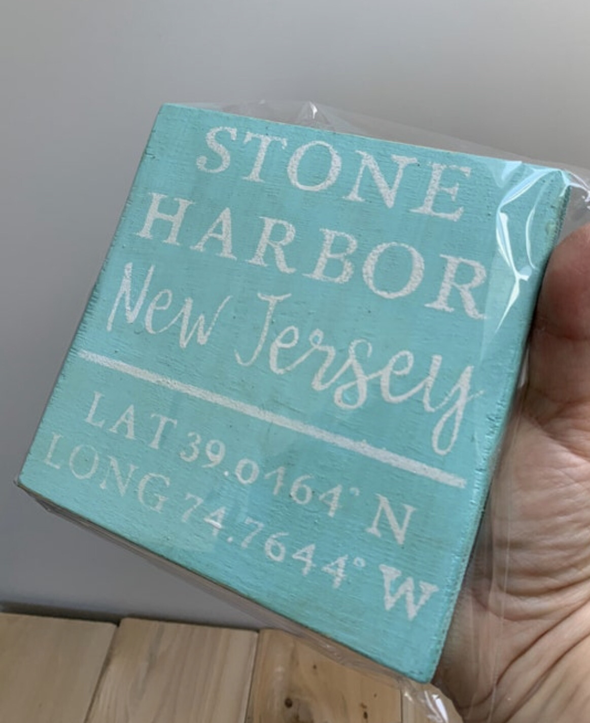 Rustic Wood Stone Harbor NJ Sign - GPS Coordinates Sign - Latitude Longitude Stone Harbor Sign