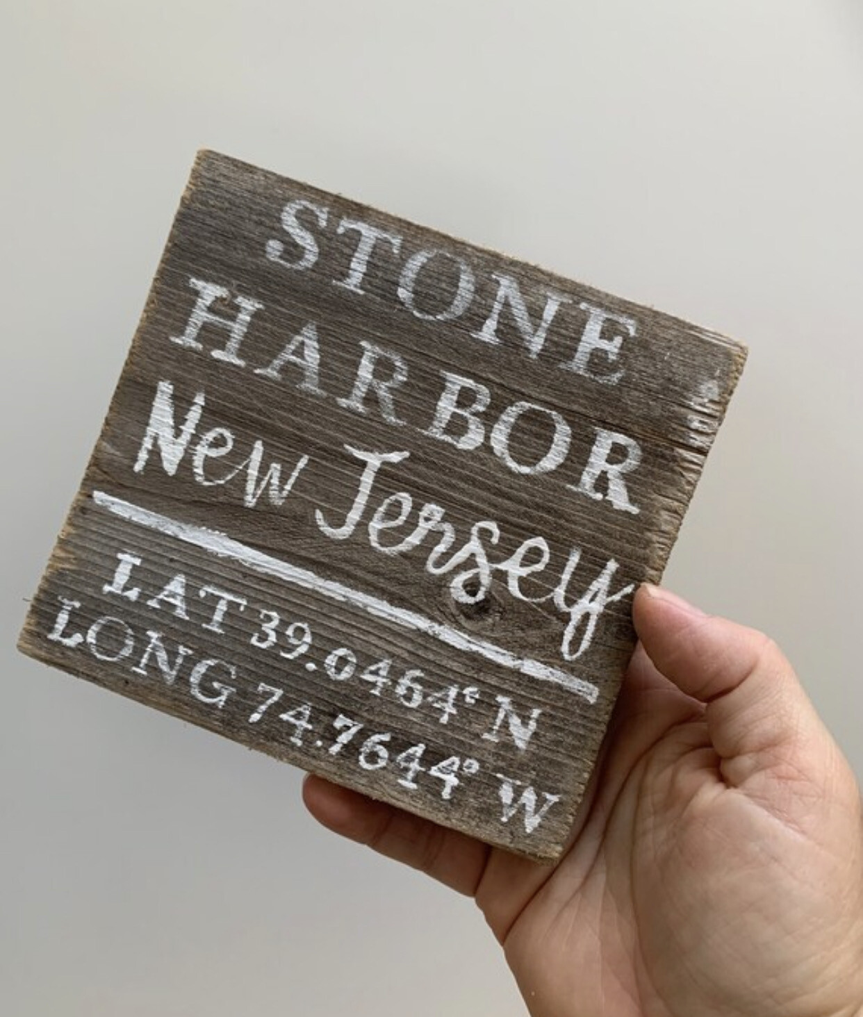 Rustic Wood Stone  Harbor NJ Sign - GPS Coordinates Sign - Latitude Longitude Stone Harbor New Jersey Sign