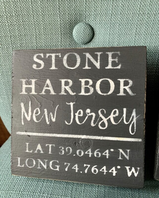 Rustic Wood Stone Harbor NJ Sign - GPS Coordinates Sign - Latitude Longitude - Stone Harbor New Jersey Sign