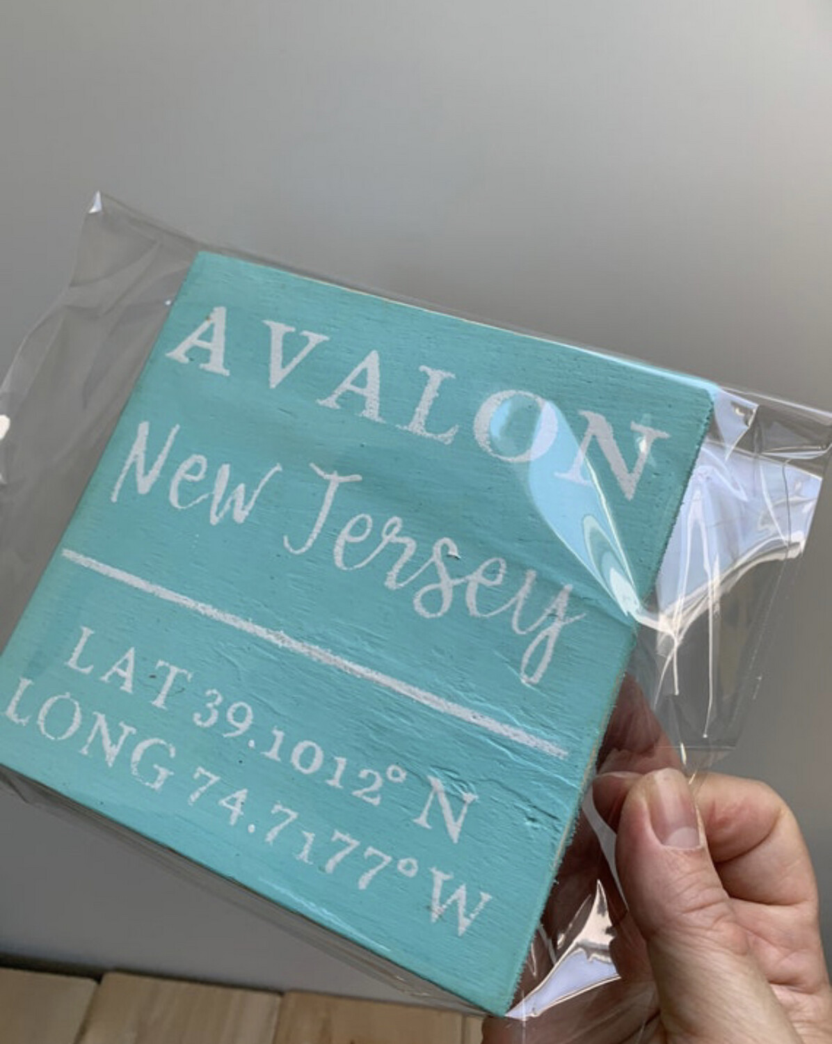 Rustic Wood Avalon NJ Sign - GPS Coordinates Sign - Latitude Longitude Avalon New Jersey Sign
